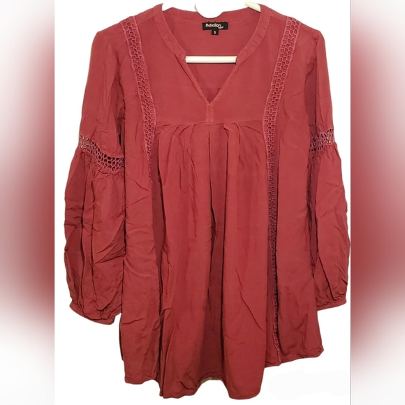 ❤️ Rebellion Again Boho Embroidered Peasant Blouse Top Size SMALL RED ❤️ - Picture 1 of 12